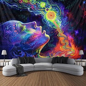 Blacklight Tapestry UV Reactive Glow in the Dark Psychedelic Woman Trippy Misty Nature Landscape Hanging Tapestry Wall Art Mural for Living Room Bedroom