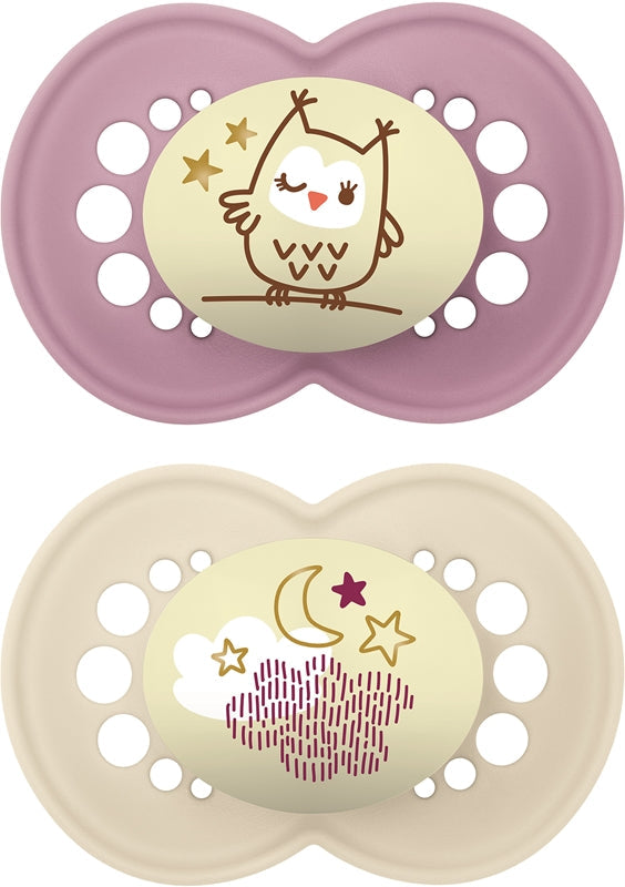 MAM Original Natt 6 måneder+ babysmokk til jente, 2 stk.