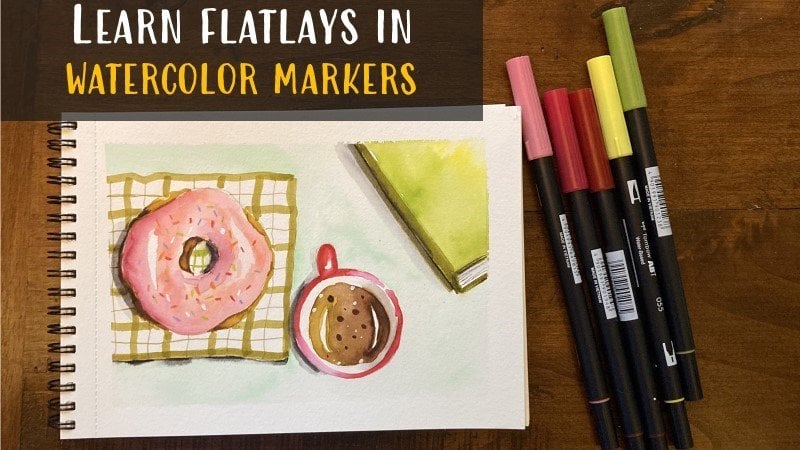 Learn to Sketch with Watercolor Markers | a Breakfast Flatlay Illustration