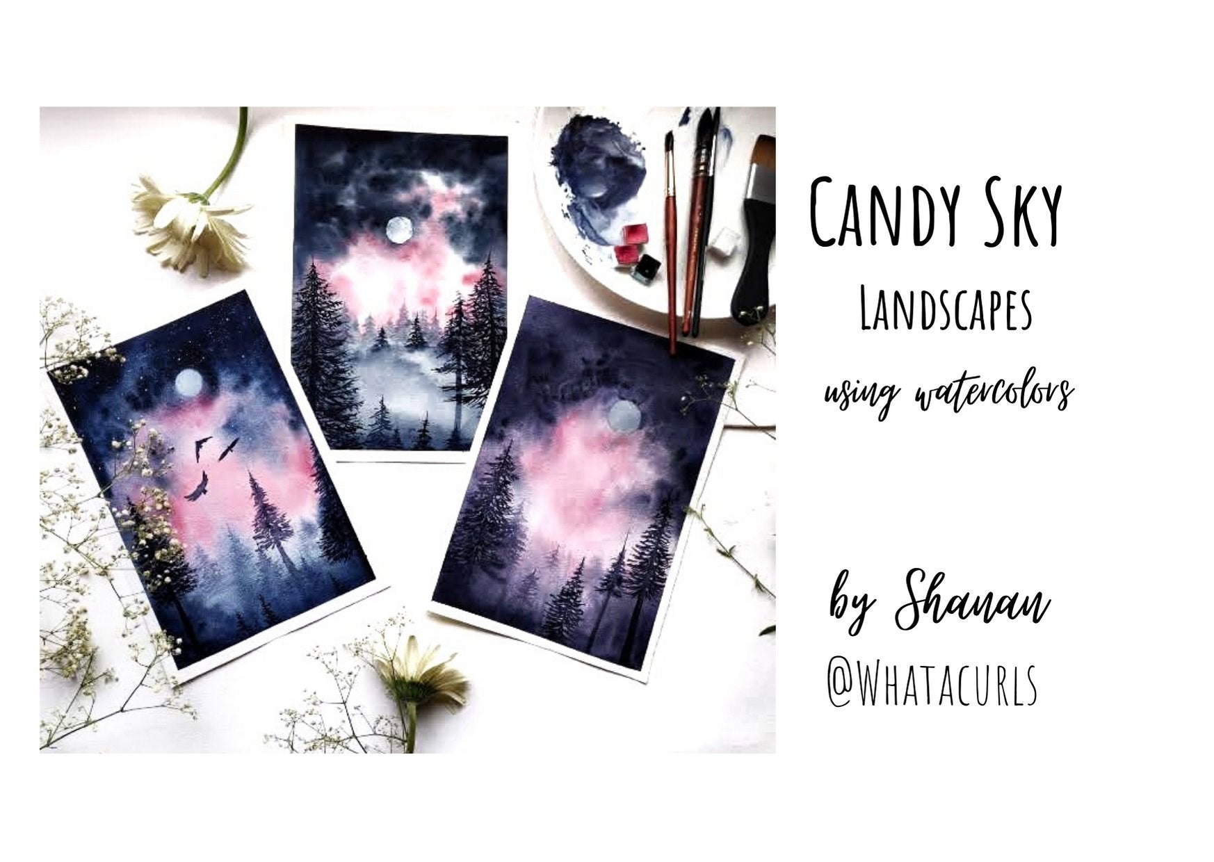 Candy Sky Landscapes using watercolors.