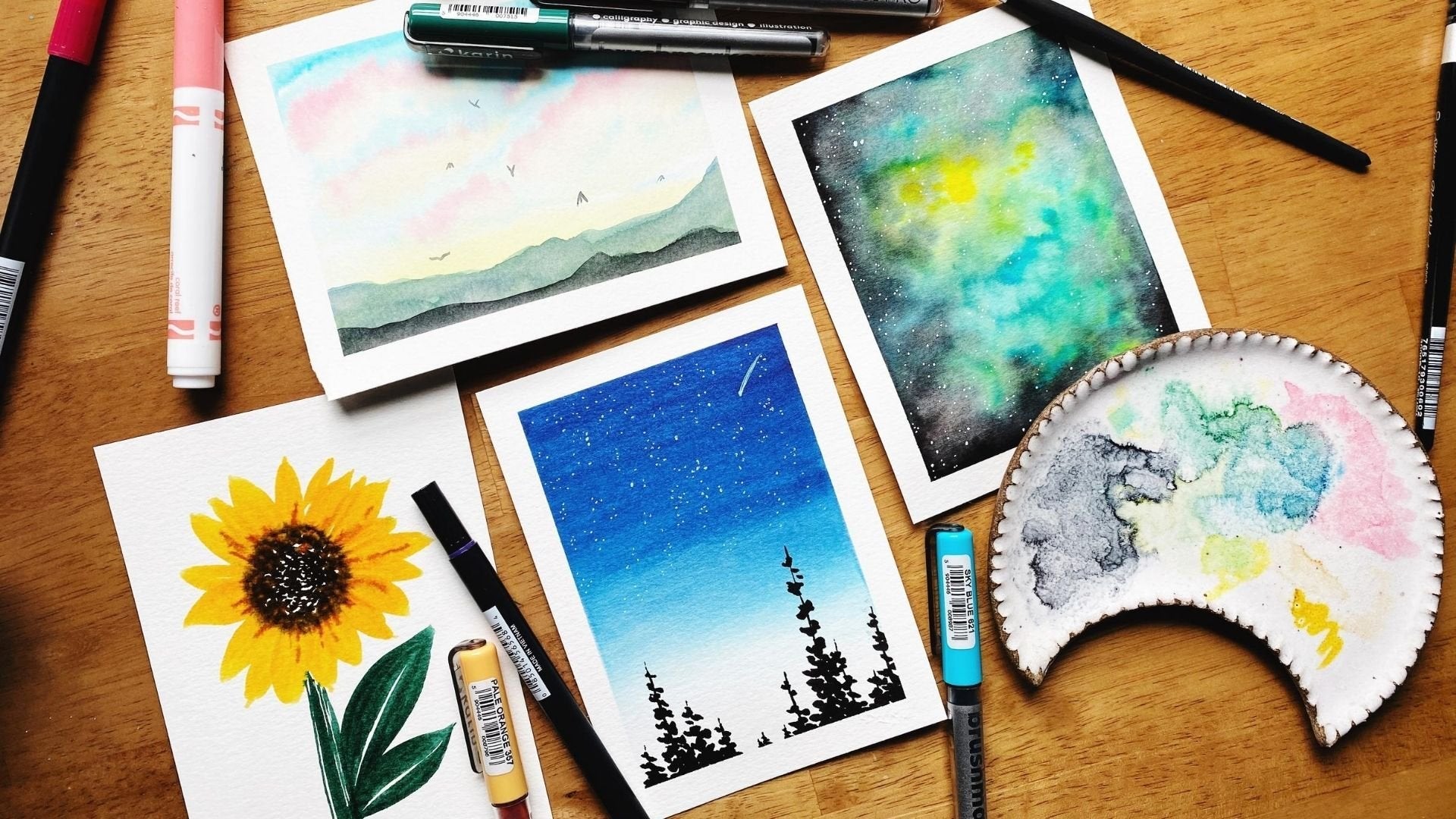 Easy Watercolor Paintings with Water-Based Markers