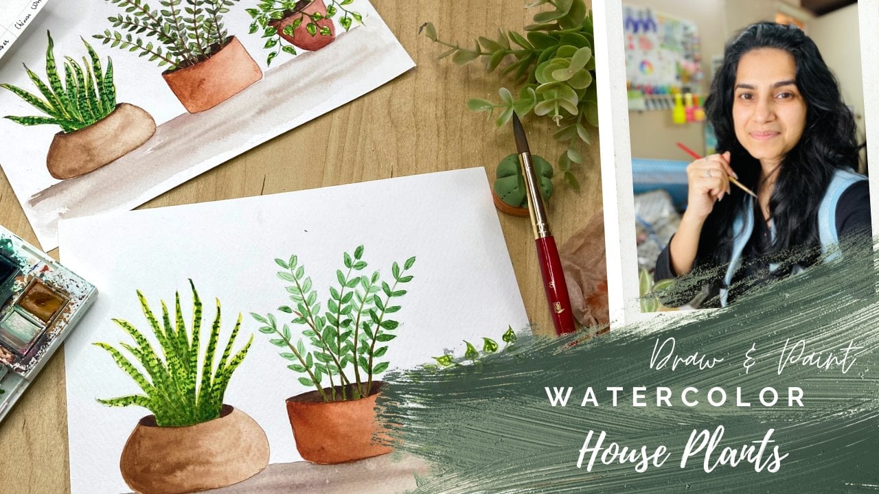 How to Paint Watercolor House Plants Draw & Paint Indoor Plants Easy Beginner Watercolor Idea