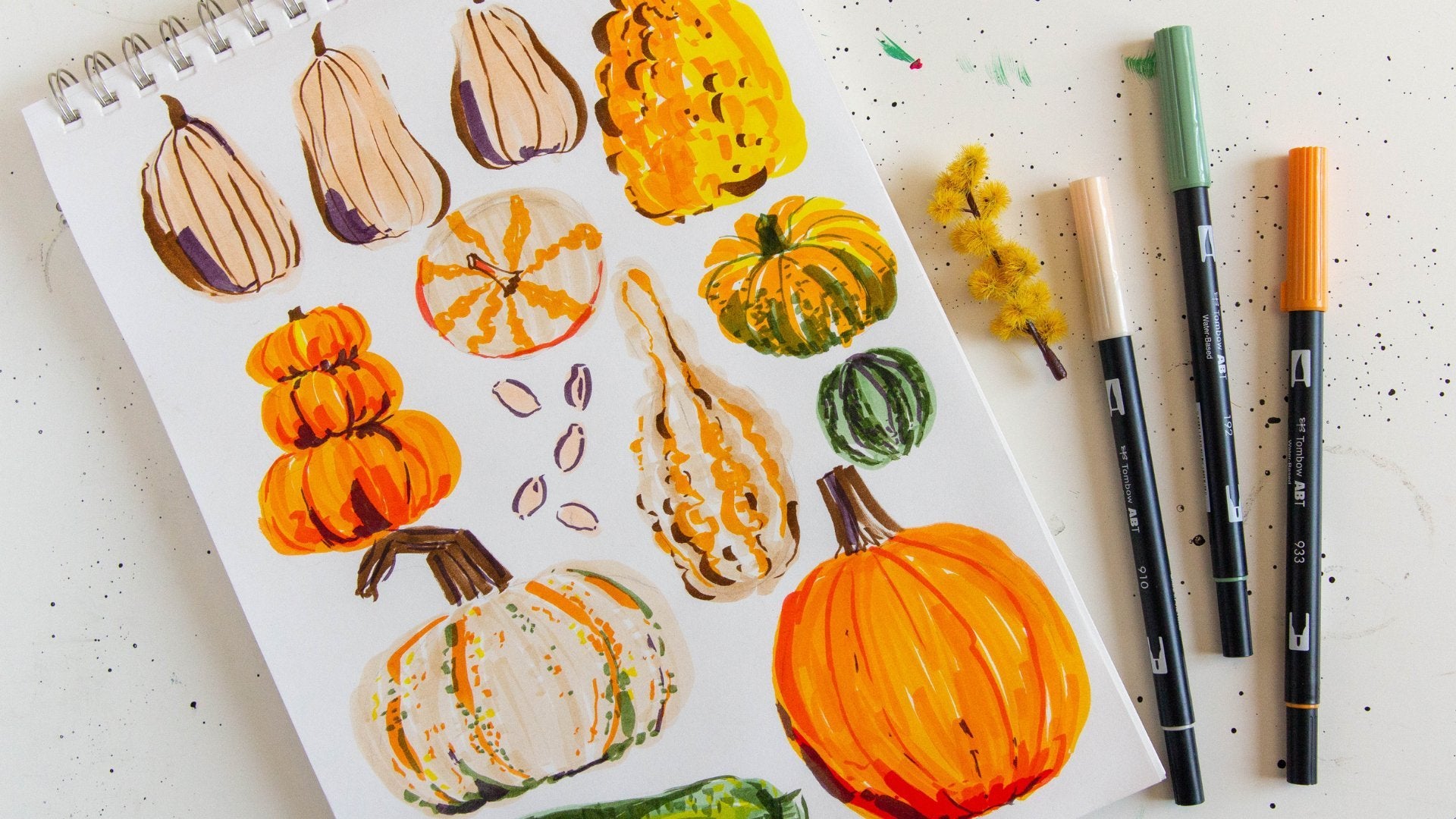 Live Encore: Fall Pumpkins & Gourds With Brush Pen Markers