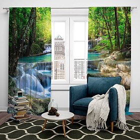 Cortina blackout com 2 painéis, natureza, floresta, para sala de estar, quarto, cozinha, tratamentos de janela, isolamento térmico, escurecimento do quarto