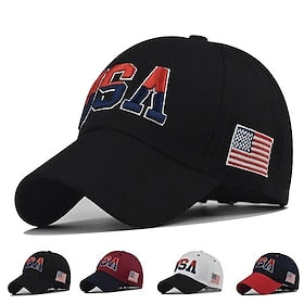 Retro USA Flag Embroidered Baseball Cap Washed Strapback Dad Hat American Flag Independence Day For Men  Women