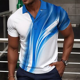 Geométrica Linear Homens Roupa de Esporte 3D Imprimir Camiseta Polo Formal Trabalho Rua Poliéster Manga Curta Aberto para a Lateral Camisas polo Branco Primave