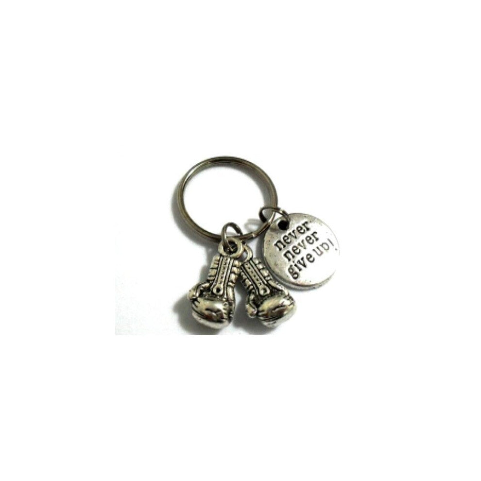 Never Give Up Boxing Glove Keychain For Keys Car Bag Charm Key Ring Handbag Couple Key Chains  Vintage Silver Gift Accessories