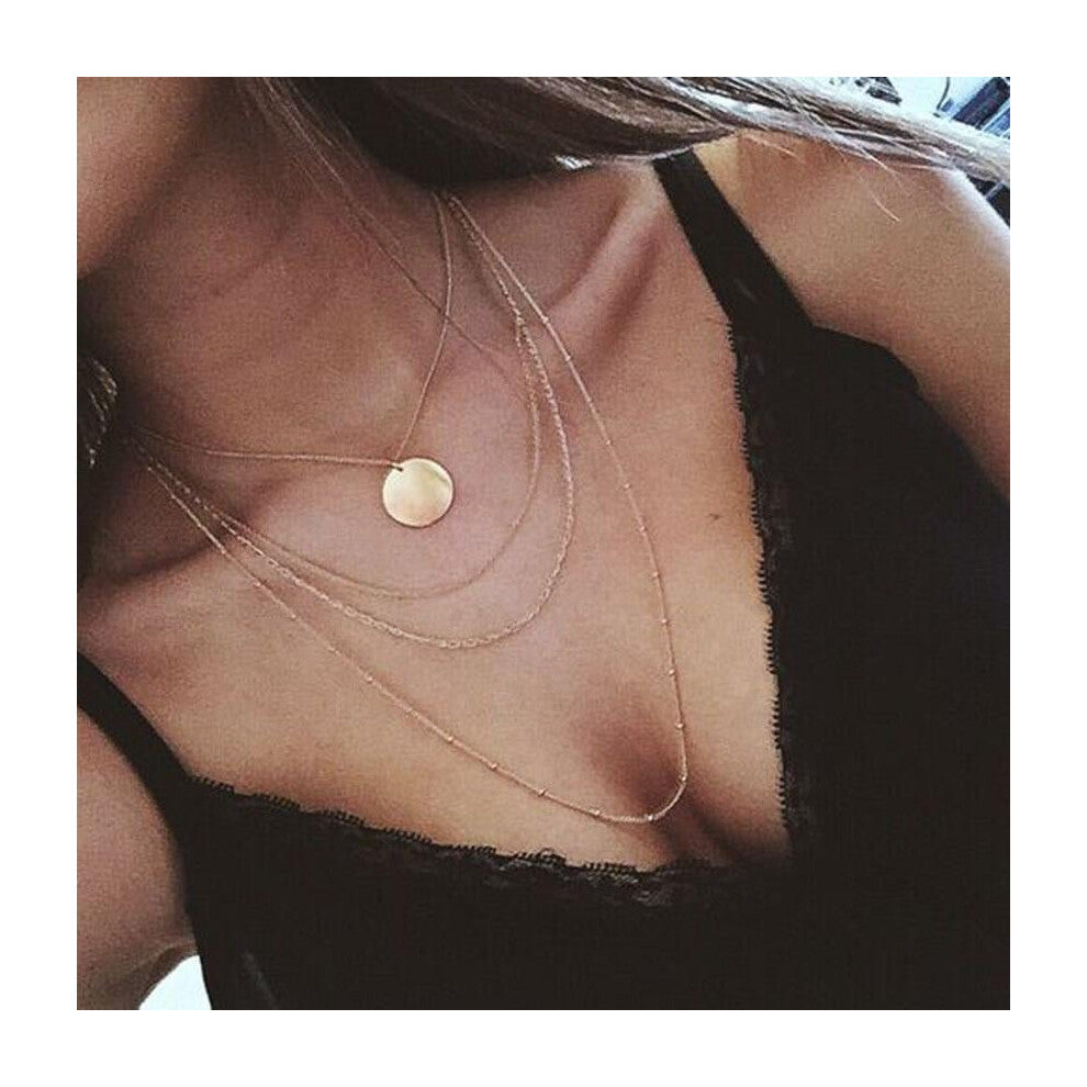 2017 Multi Layer Gold Color Necklaces For Women Long Chain Beads Necklace Simple Chokers Jewelry Collier Femme collar