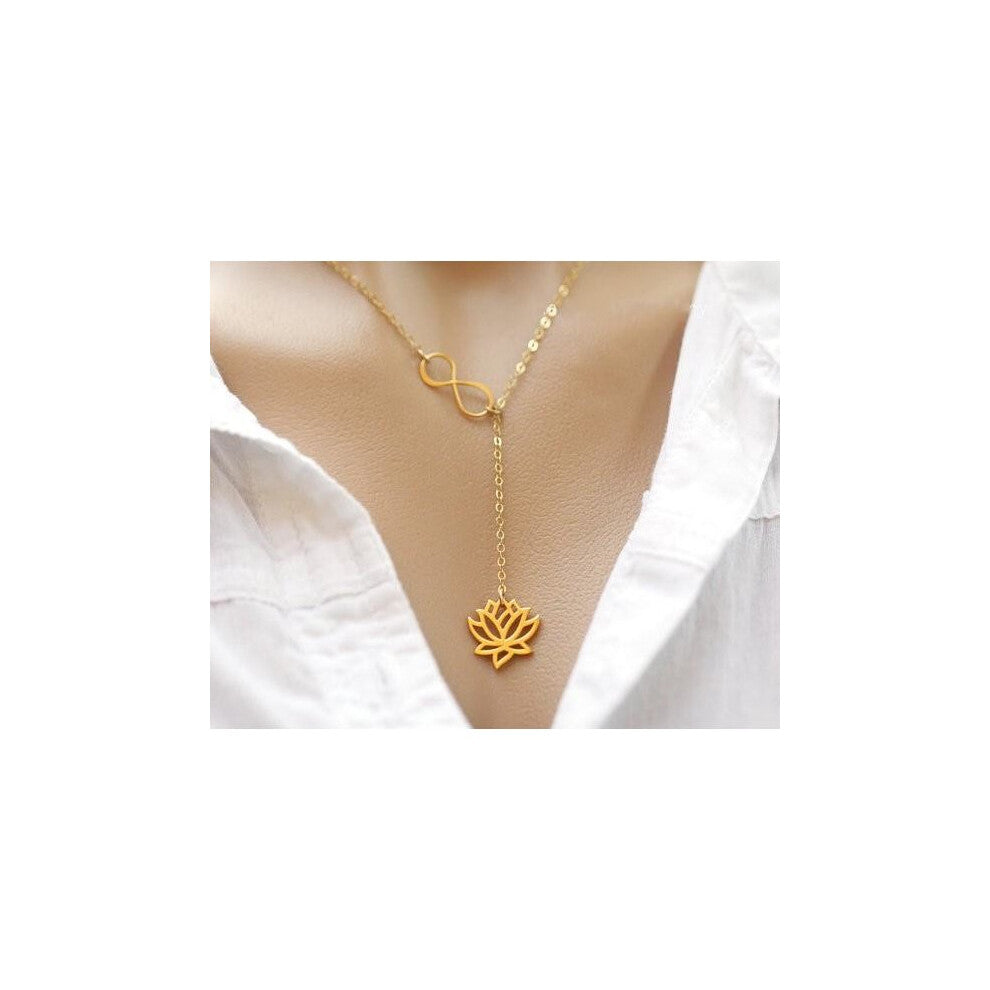 yiustar   Infinity Lotus Lariat Pendant  Necklace Figure Eight Lotus Flower Chokers Necklace for Women Collier  Femme  XL043