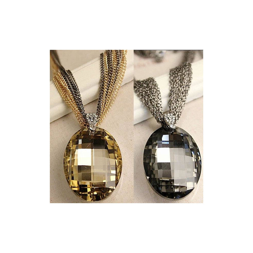 Whosale New Vintage Gold - Black Oval Glass Crystal Pendant Necklace, Charm Multi-Chain Long Chain Necklaces for Women XHP076