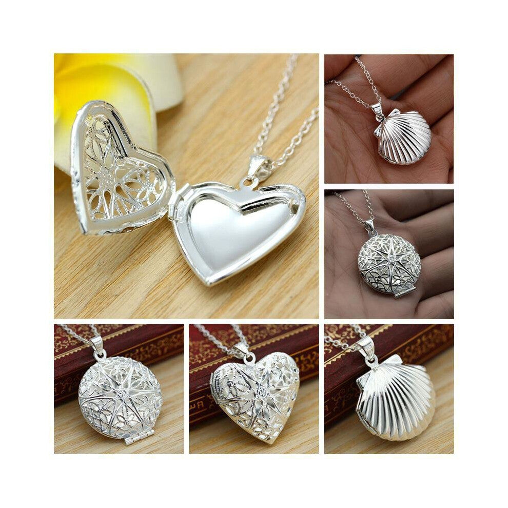Valentine Lover Gift Hollow Out Water Drop Shell Photo Frames Can Open Locket Necklaces Silver Plated Heart Pendants Necklace