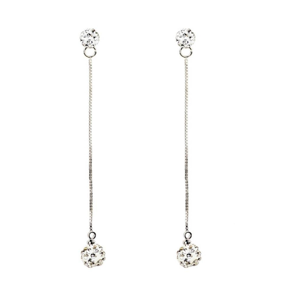 New Fashion Women Dangle Earring Tassel Long Silver Diamond Eardrop Hoops