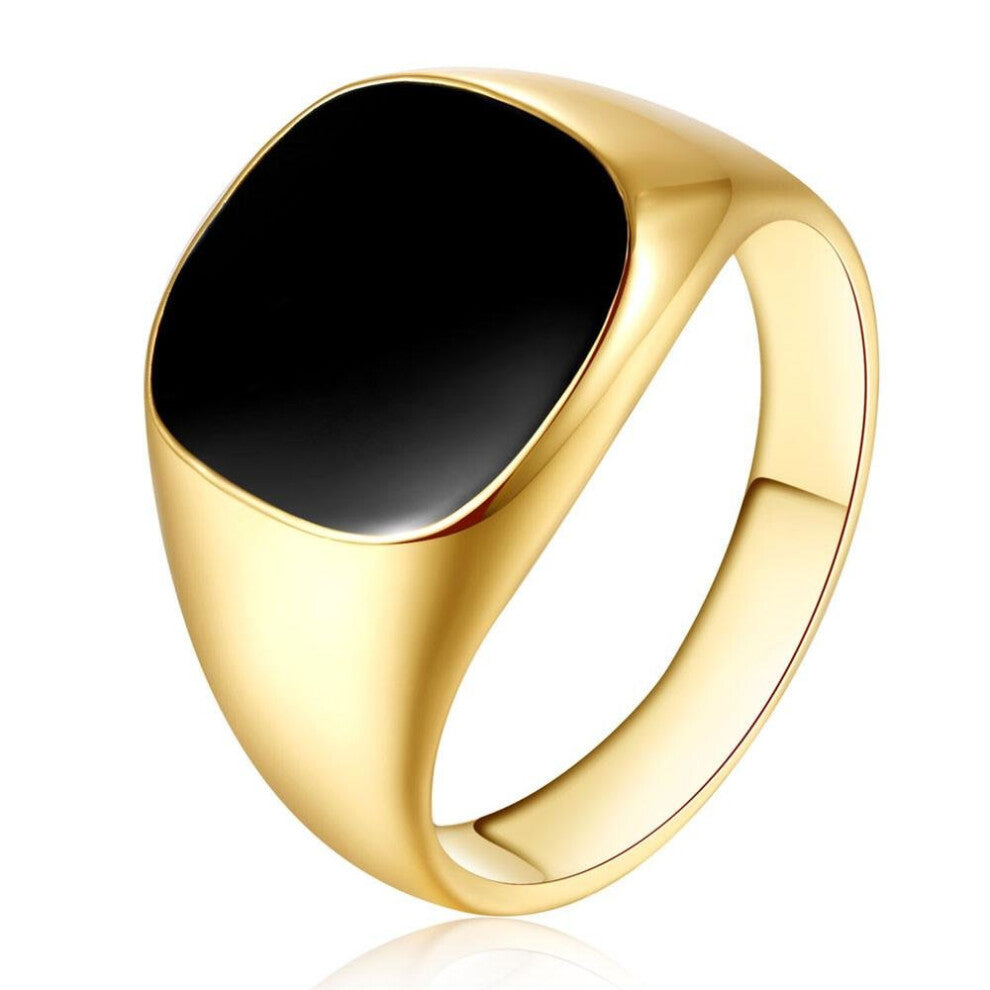 Solid Polished Stainless Steel Band Biker Men Signet Ring Black Gold 10