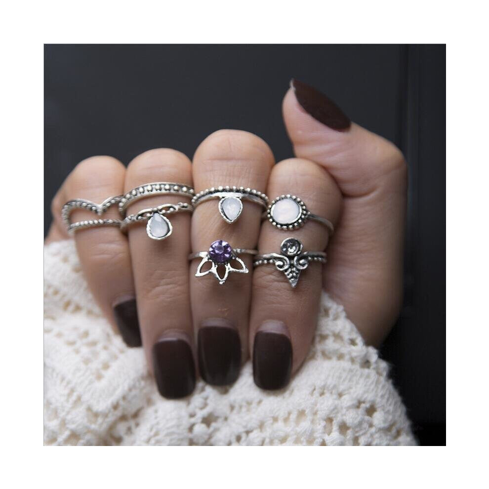 ! Europe bohemia ancient women crystal flower star crown 8 pcs ring sets fashion engagement jewelry accessory