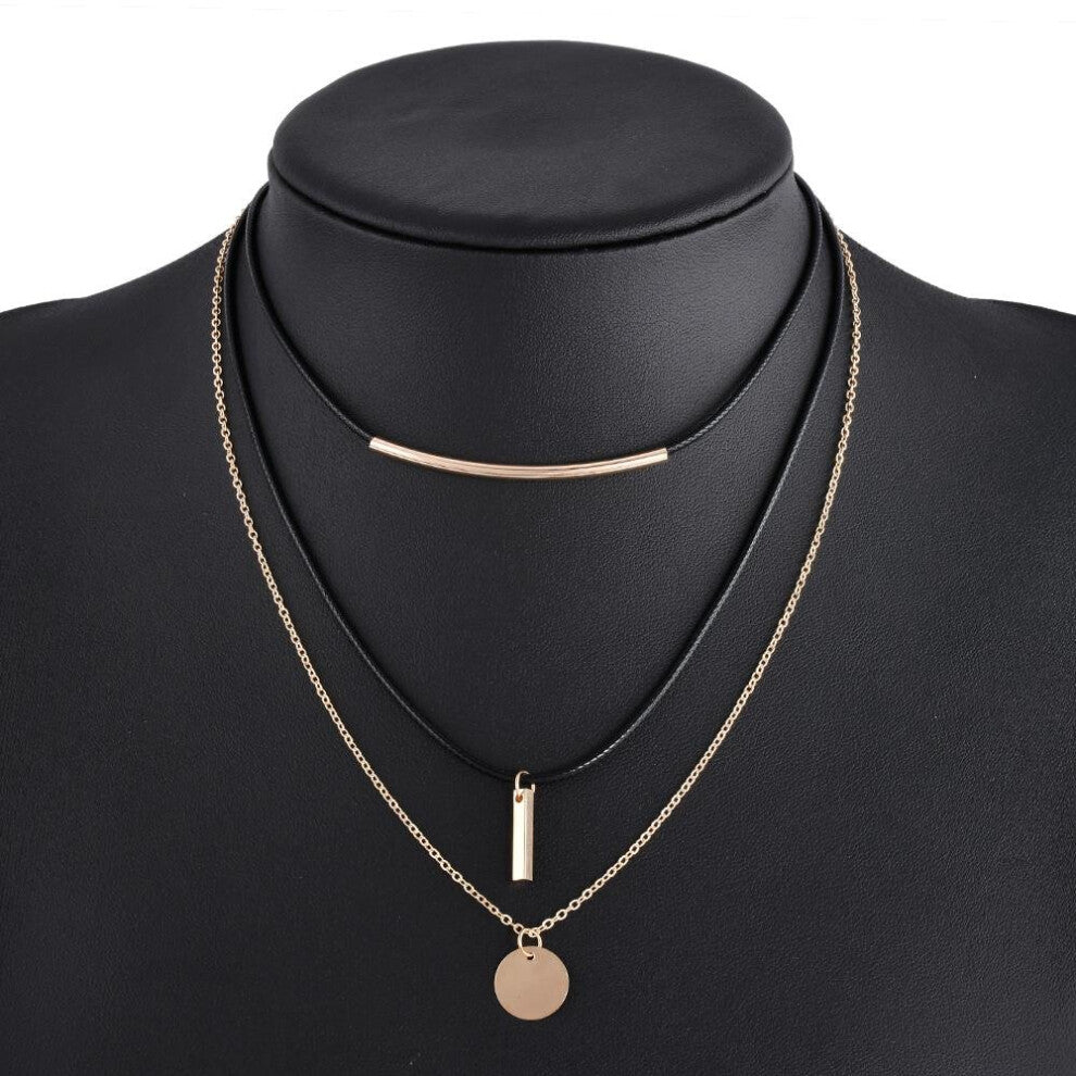 Yanqueens Retro 3 Layers PU Leather Chain Chokers Necklaces Alloy Cute Necklaces for Women Girls Chokers