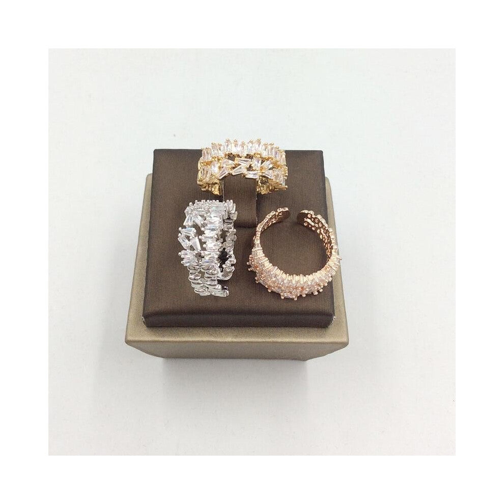 HADIYANA Luxury Coupled Ring Sparkling Ladder Square Zircon Stone Irregular Paved, Adjustable Wedding Rings For Women, Free Size