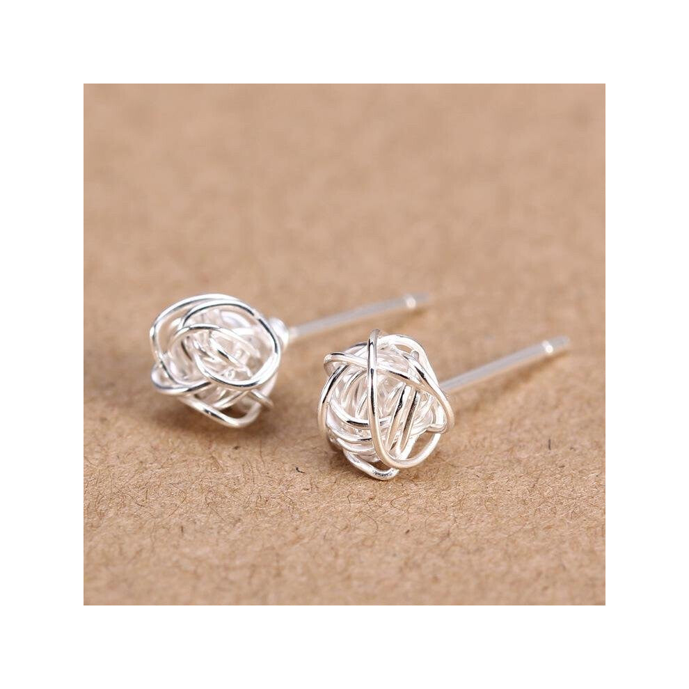 New  Real. 925 Sterling Silver jewelry Twine Twisted Love Knot Stud Earrings Tinny Knot Ball Women\'s 7mm  GTLE496