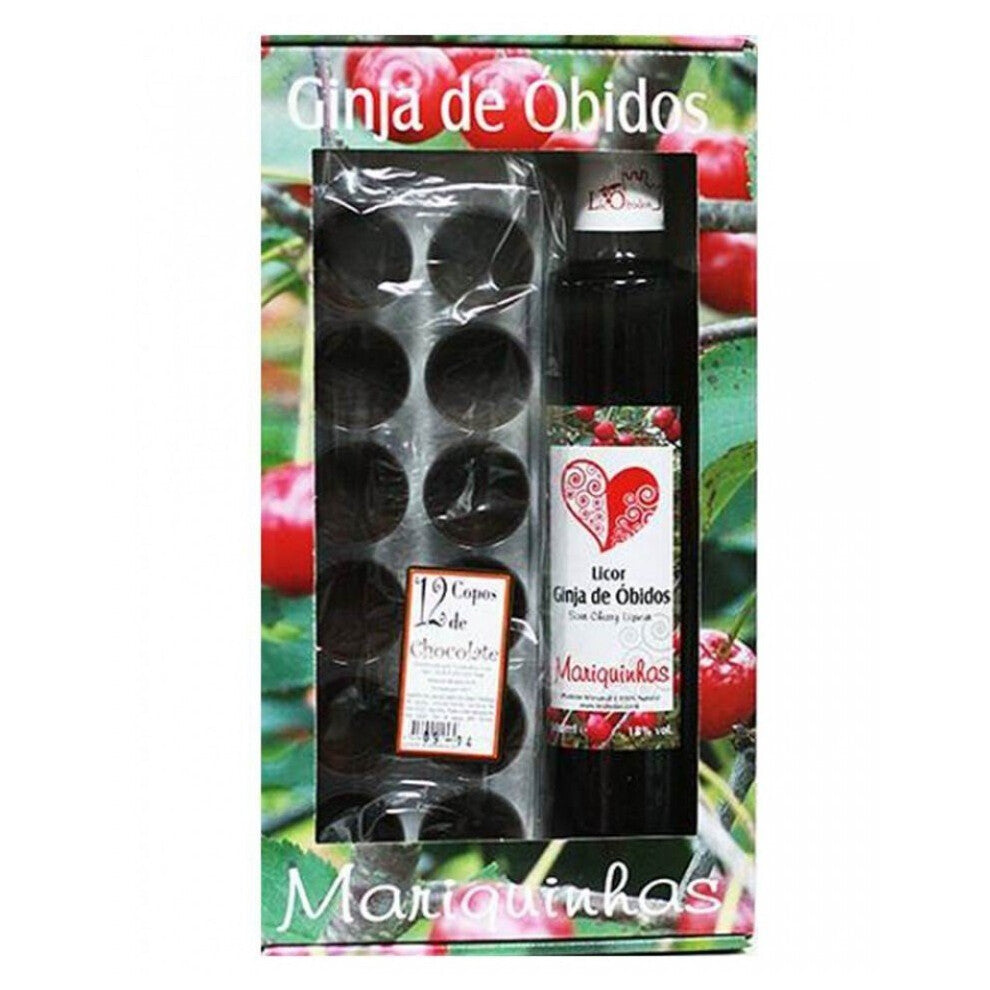 1 x Sour Cherry Liquor from Obidos Mariquinhas + 12 Chocolat cups