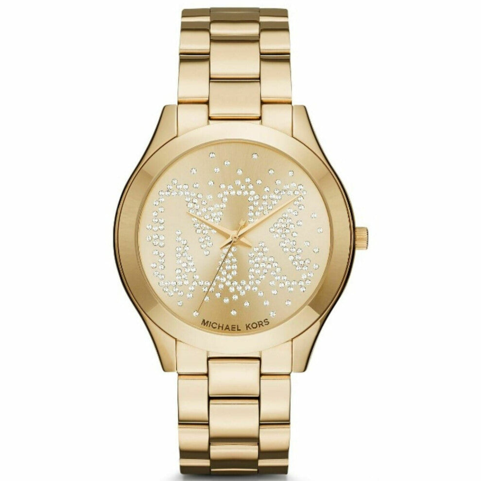 Michael Kors Slim Runway Women Watch¦Gold Tone Bracelet¦Crystal Pave Dial¦MK3590