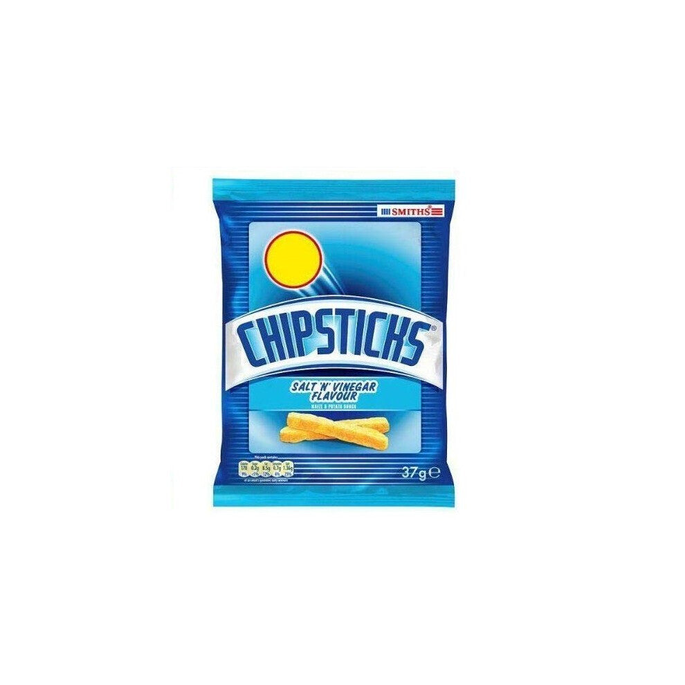 Smiths Chipsticks Salt n Vinegar Crisps - 37g Bags, Box of 30 (Vegetarian)