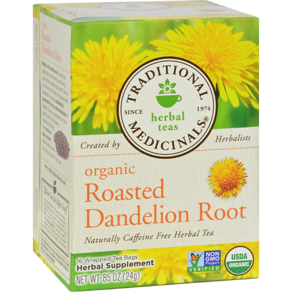 Traditional Medicinals Organic Roasted Dandelion Root Herbal Tea - 16 Tea Bags -
