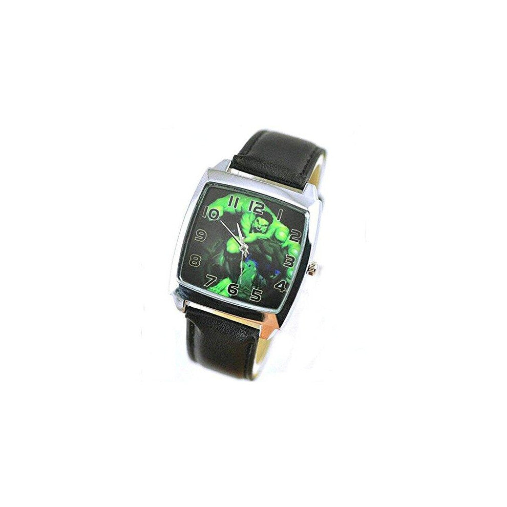 The Incredible Hulk Quartz Watch with Analogue Display & Calf Grain Real Leather Strap Black