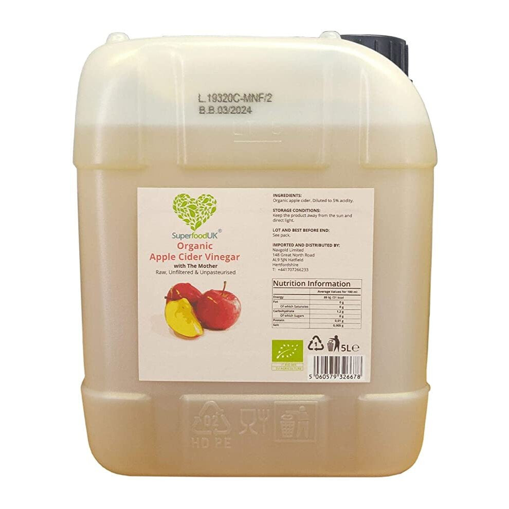 (5L) SuperfoodUK Organic Apple Cider Vinegar with Mother | Raw | Unfiltered