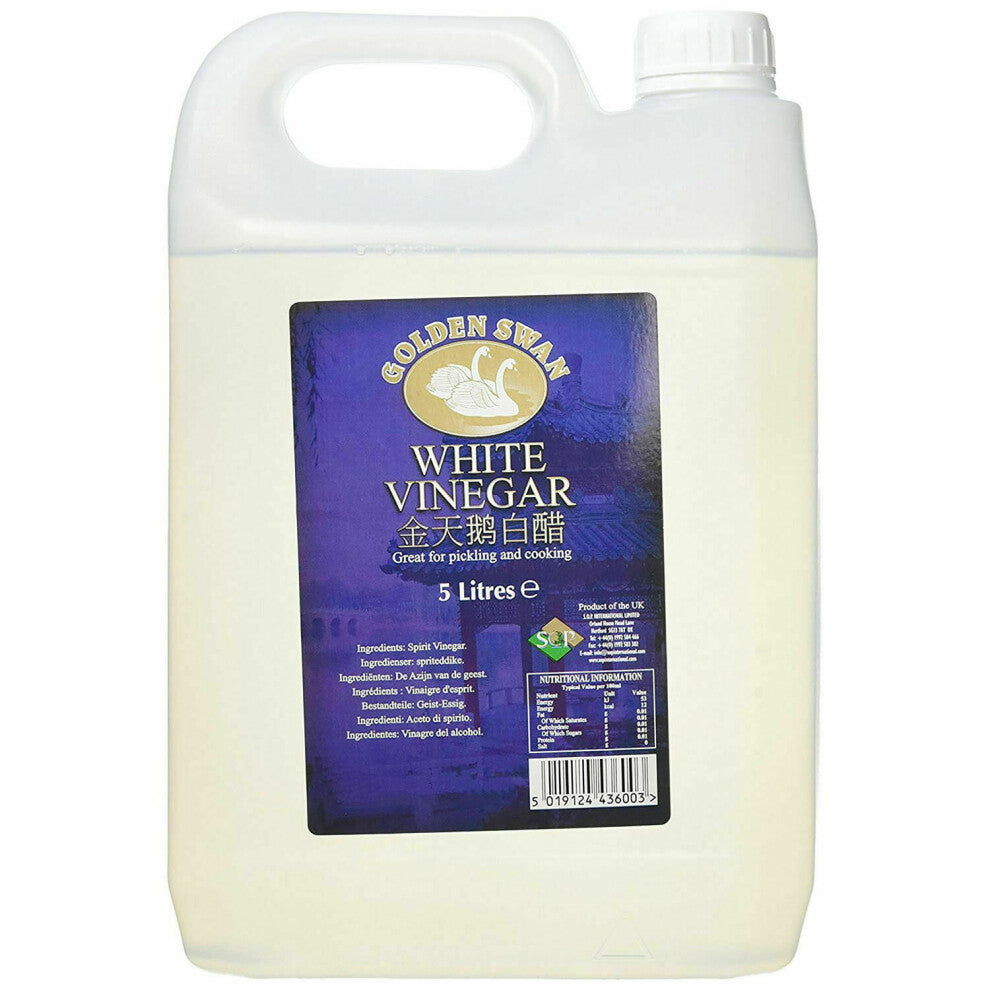 Golden Swan White Vinegar 5L (GS5l) - All-Purpose, 5% Acidity, 24-Month Unopened Shelf Life, Vegetarian & Caffeine-Free