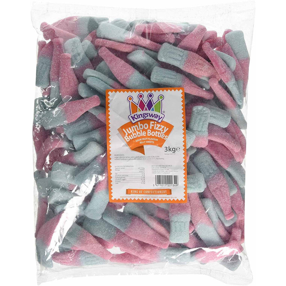 Kingsway Jumbo Fizzy Bubble Bottles Sweet Jelly Gums 3kg