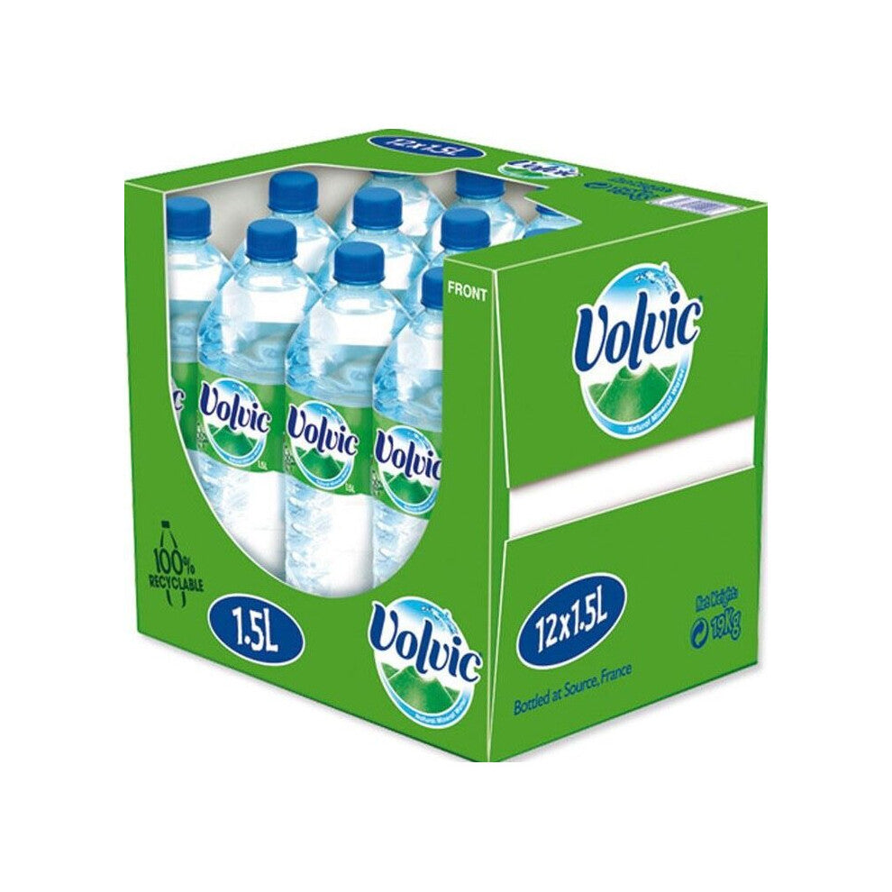 Volvic Still Water 1.5L x12 – Natural Mineral Water with Low Sodium, Hydration for Home or Office