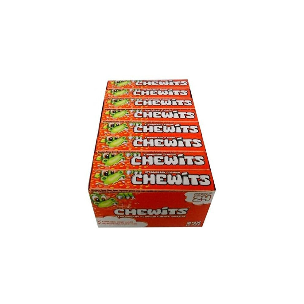 Chewits Strawberry Flavour Chewy Sweets - 24 x 10 pcs, Contains Fruit Juice, No Hydrogenated Fats