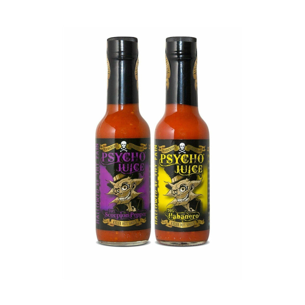Psycho Juice 70% Scorpion Pepper & 70% Habanero 2 x Mega Hot Sauces