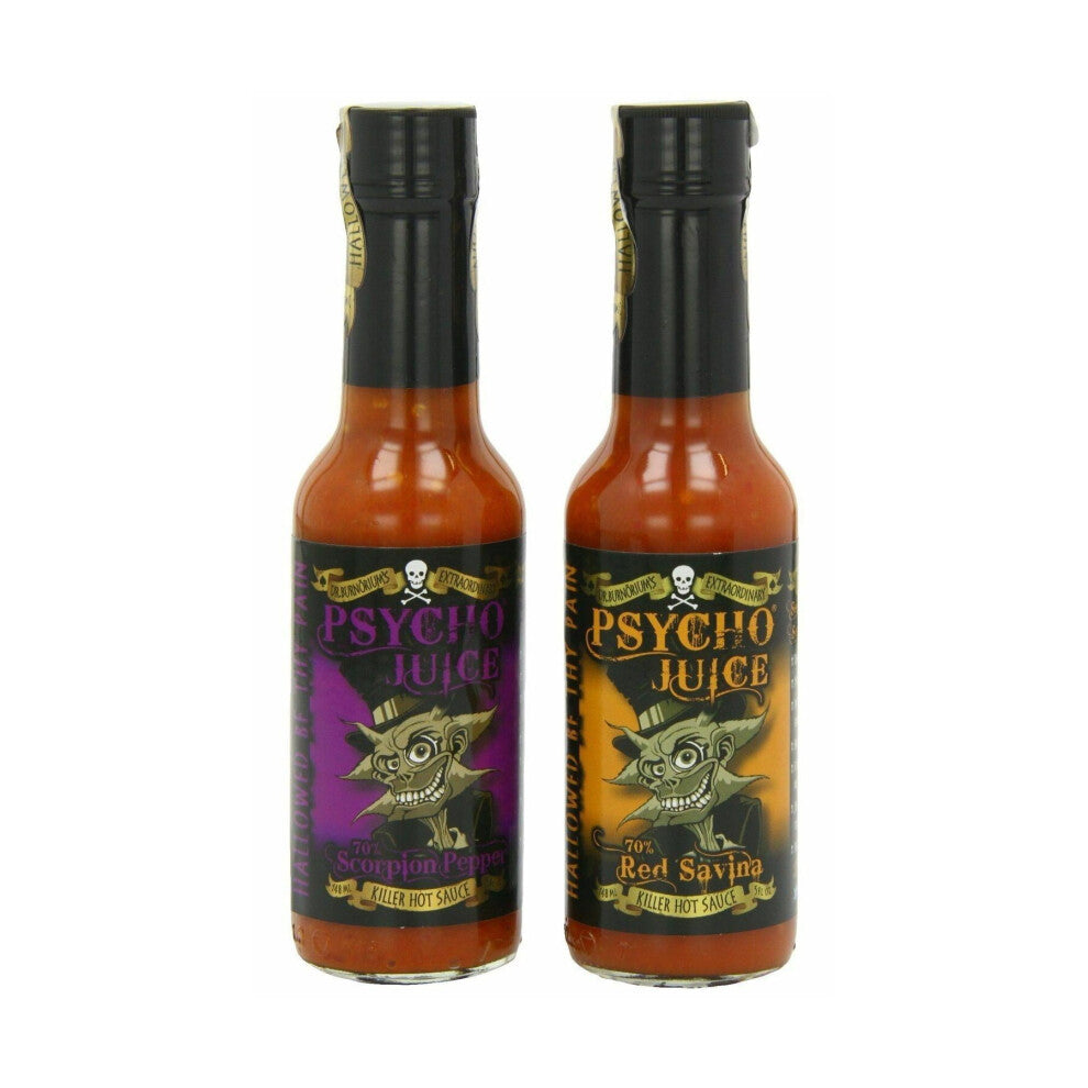 Psycho Juice 70% Scorpion & Red Savina Set of 2 Mega Hot Sauces