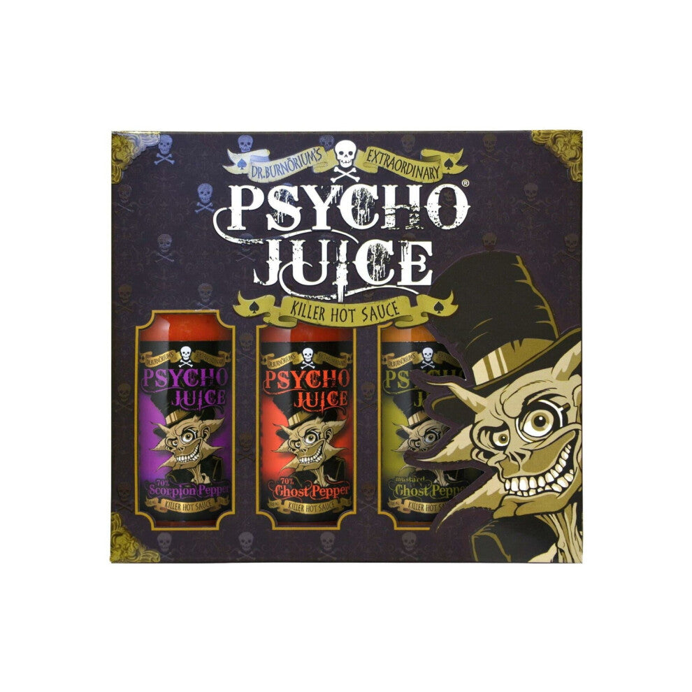 Psycho Juice Trio 70% Scorpion Ghost Pepper Mustard Hot Sauce Gift Set