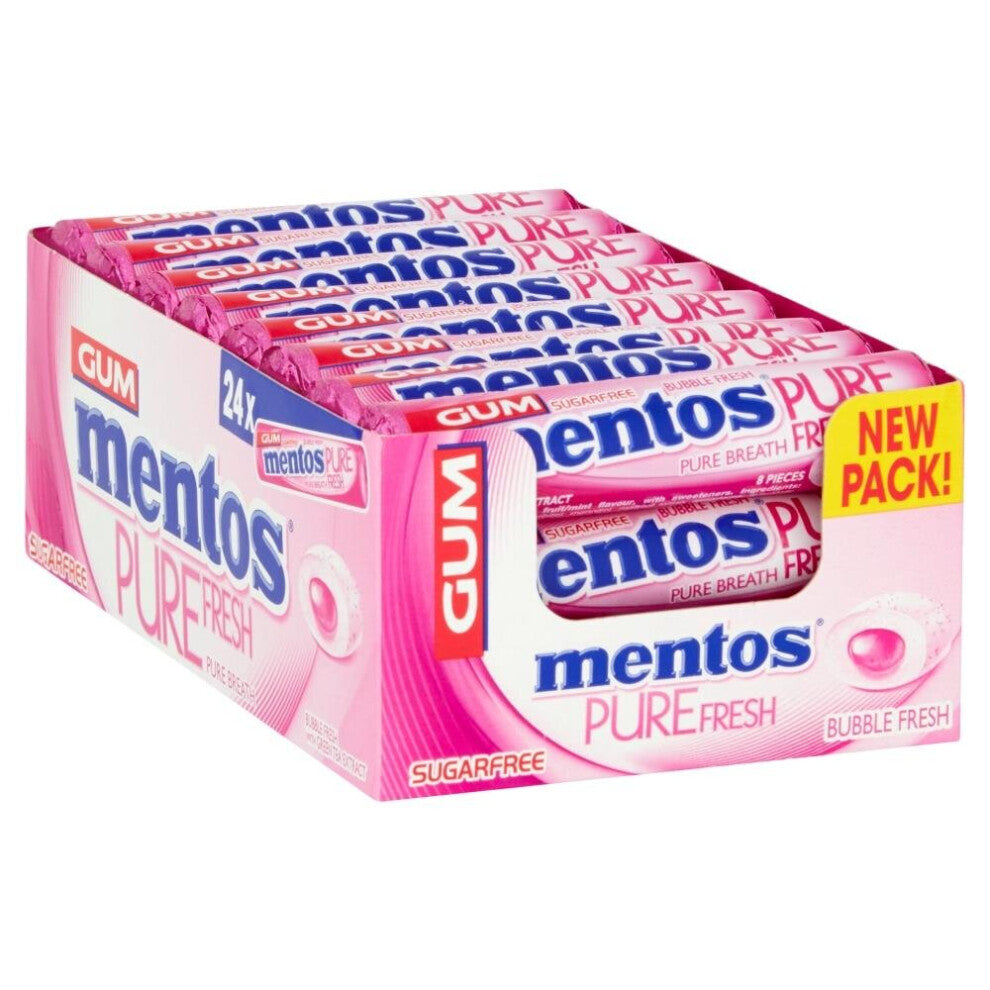 (Bubblefresh 24 Rolls 8pcs) Mentos Gum Pure Fresh Assorted Flavours Bottles-Rolls Sugar Free Chewing Gum