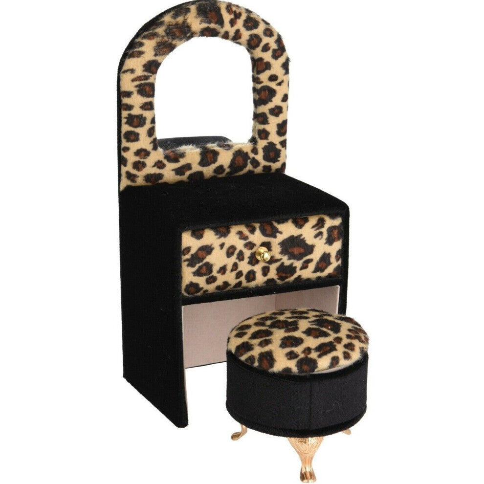 Jewelry Box Leopard Print Jewlery Box With Small Mirror & Stool