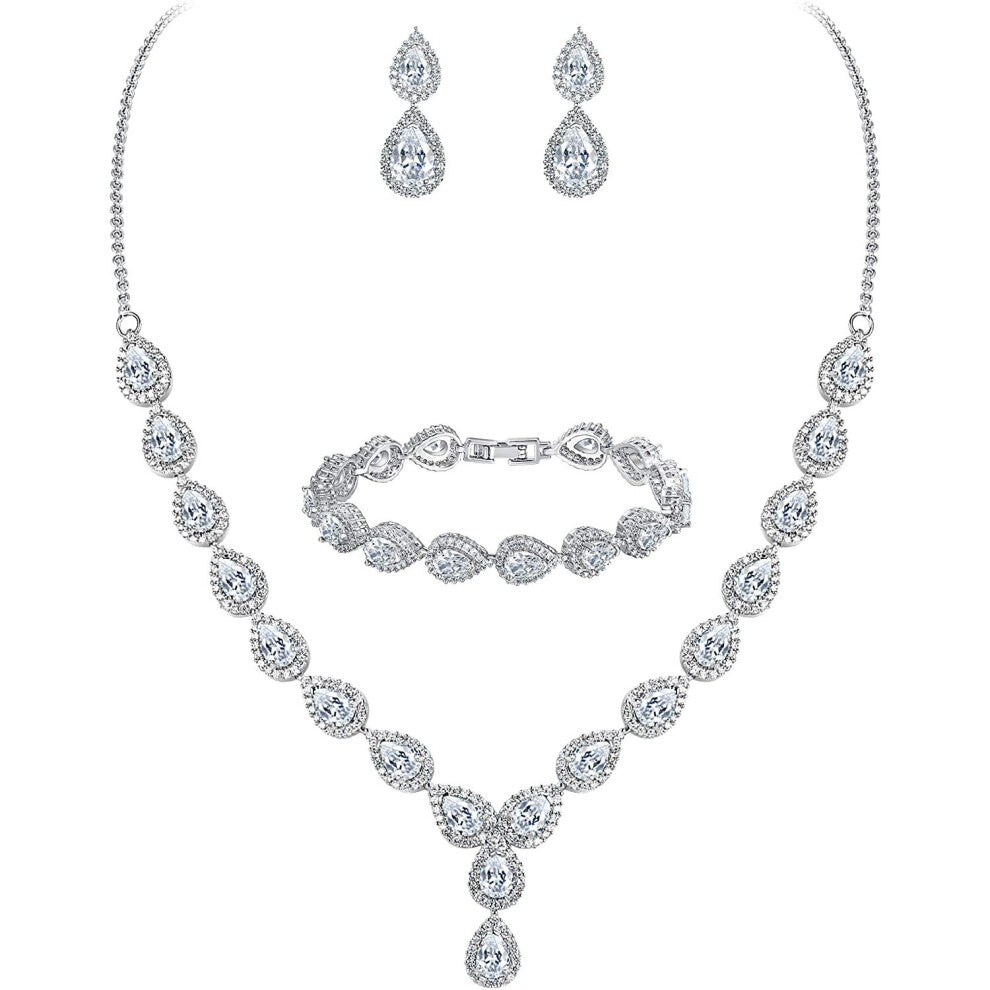 Clearine Women's Wedding Bridal Teardrop CZ Infinity Figure 8 Y-Necklace Tennis Bracelet Dangle Earrings S