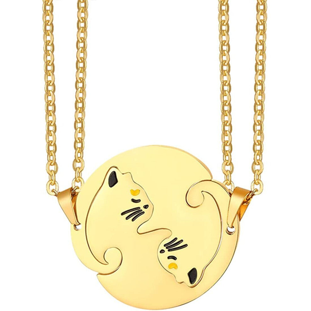 Caimeytie Men's and Women's Stainless Steel Kitten Couple Pendant Necklace Puzzle Jewelry Set of 2