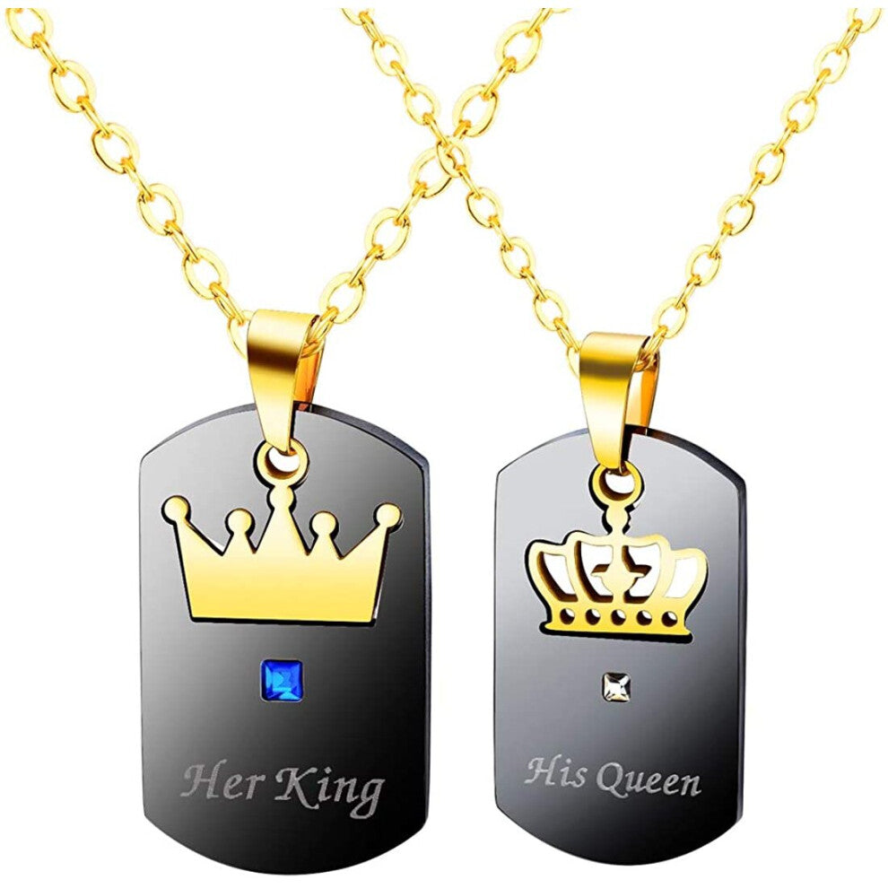 Caimeytie Pair of Jewelry Women and Men's Crown Pendants Necklaces(her King-his Queen) Set of 2