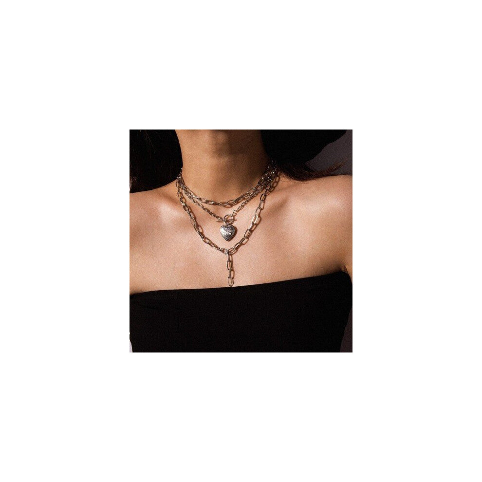 Youvanic Fashion Locket Heart Photo Frame Pendant Necklace Punk Layered Cuban Thick Chain Choker Collar Women Boho Jewelry 2592