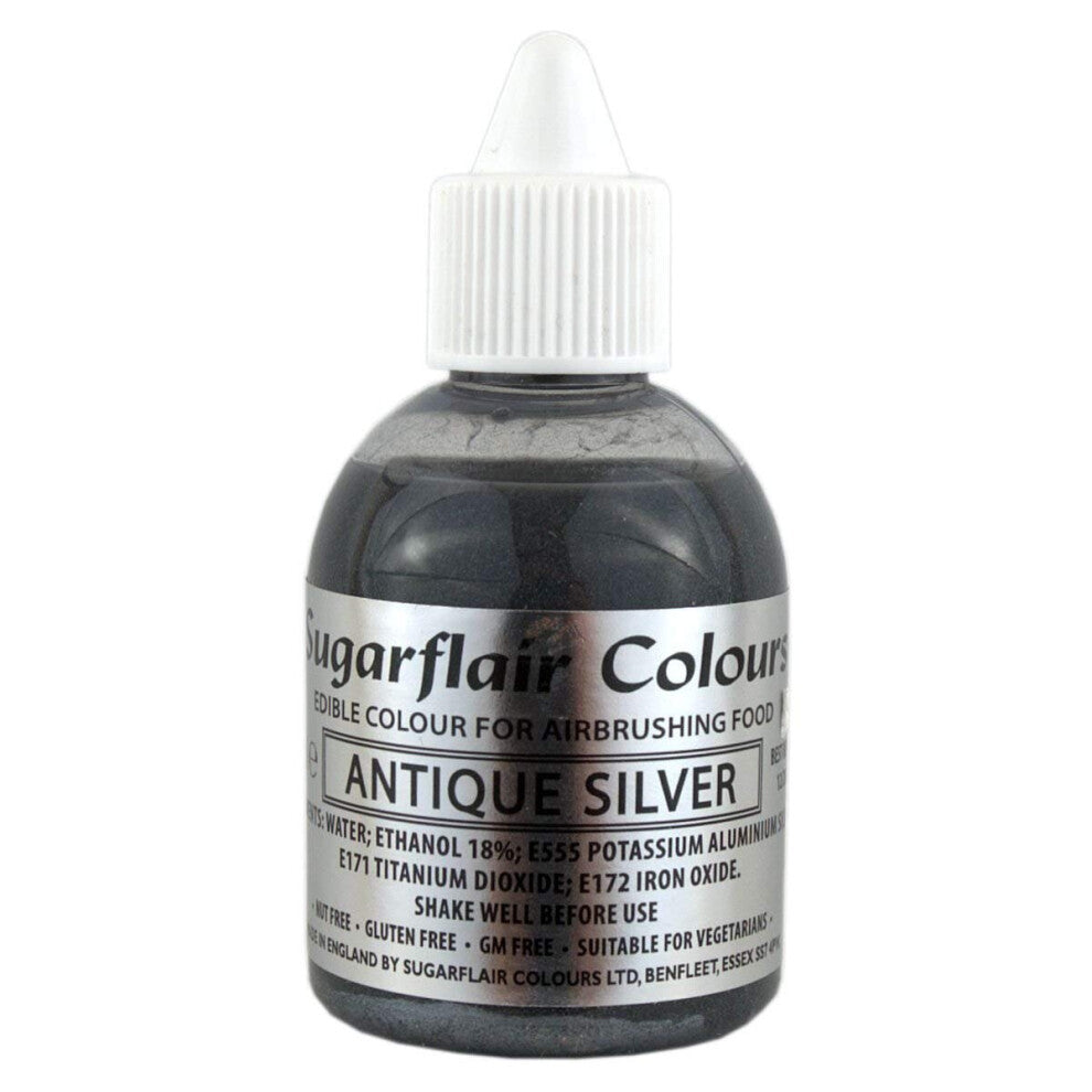 Sugarflair Airbrush Colours 60ml - Glitter Antique Silver