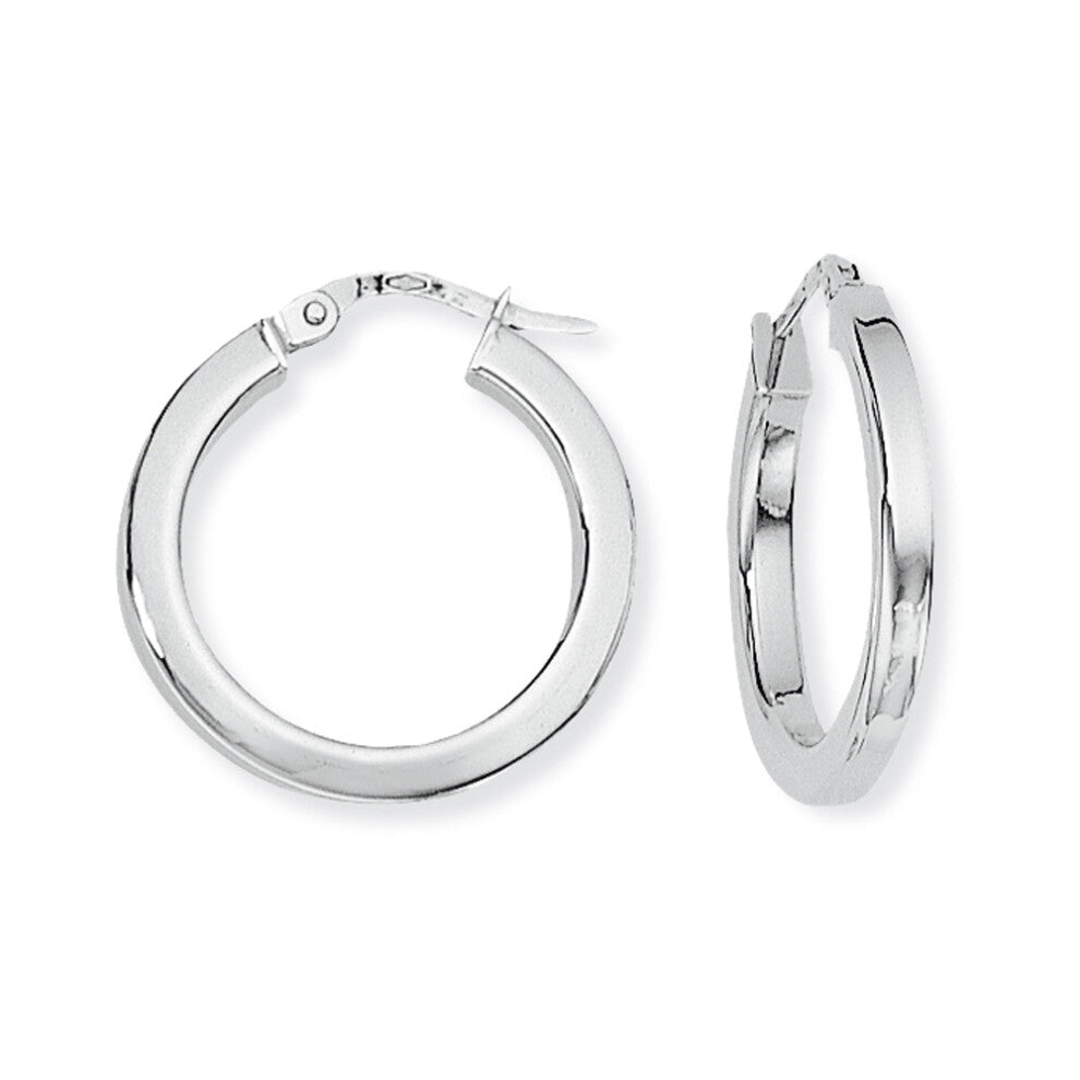 Jewelco London Ladies 9ct White Gold 2mm Gauge Square Tube Round Hoops Earrings - 20mm - ENR02677