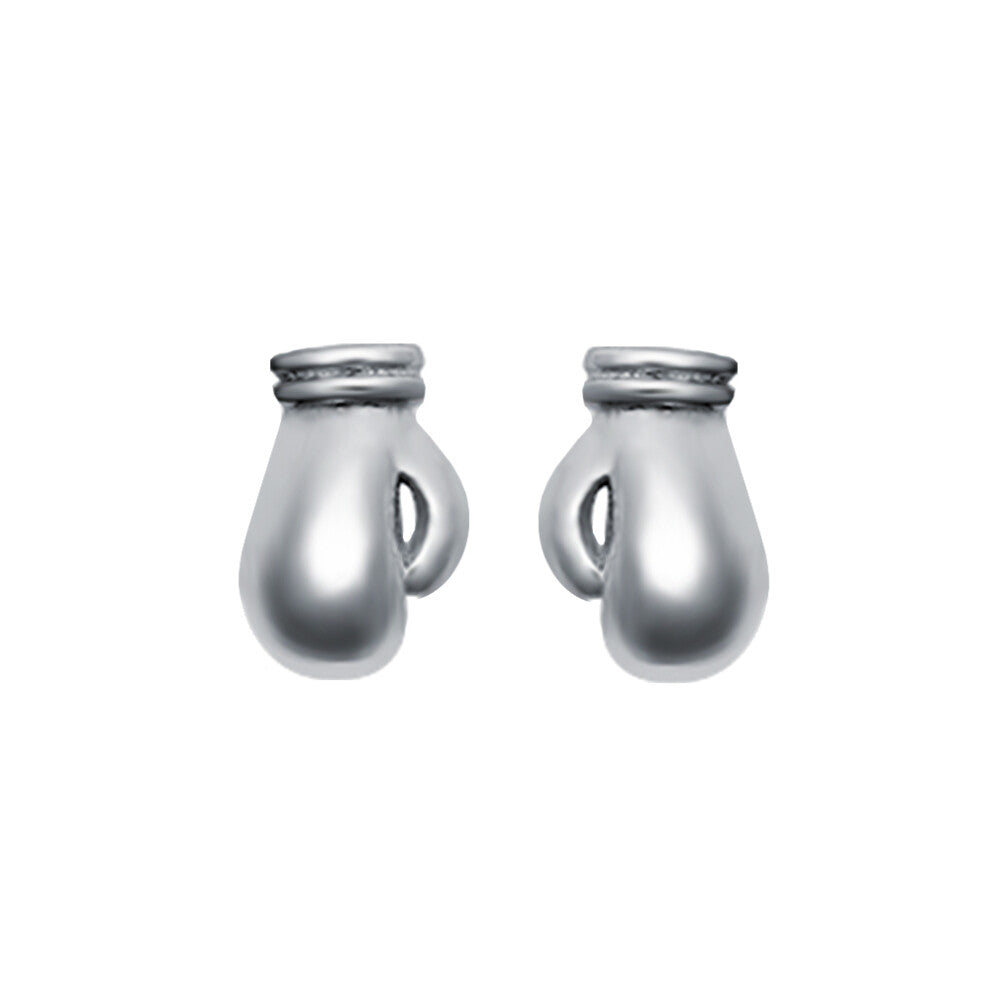 Jewelco London Rhodium Plated Sterling Silver Boxing Glove Stud Earrings 7mm - AES125