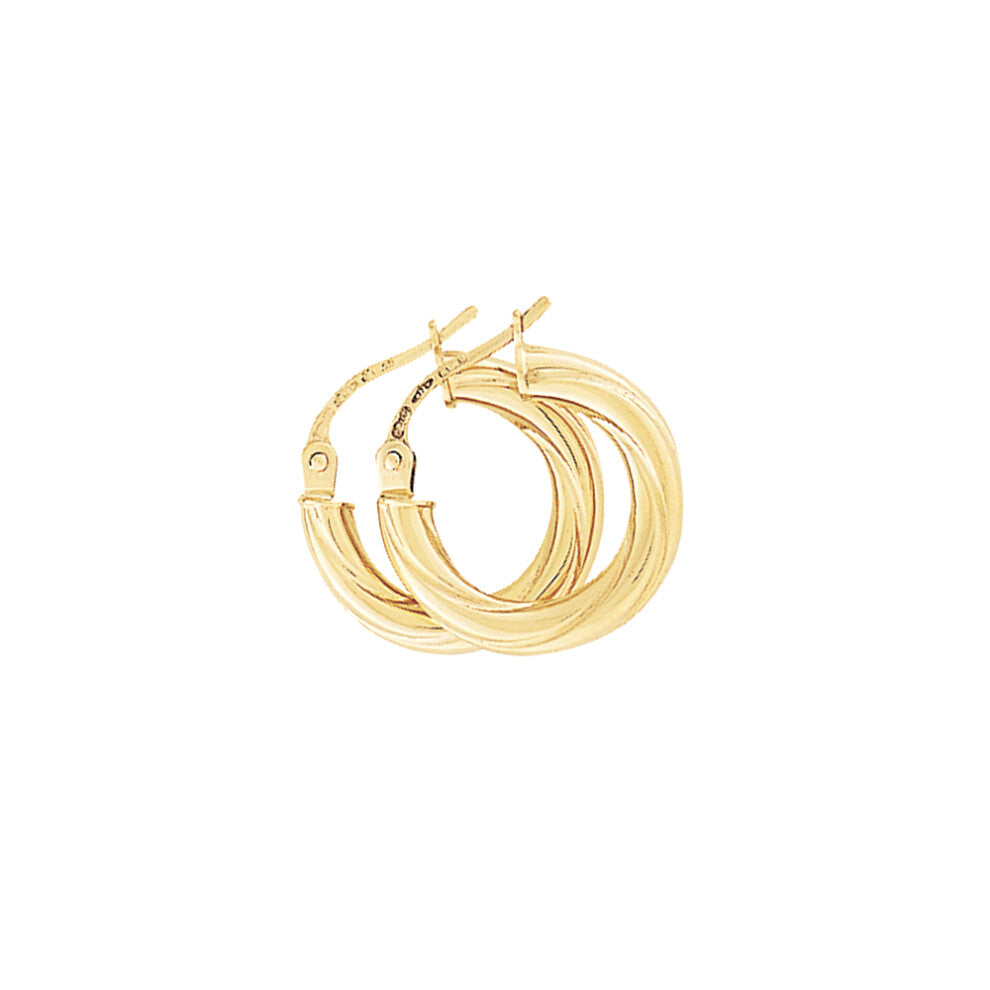 Jewelco London Ladies 9ct Yellow Gold 3mm Liquorice Twisted Hoop Earrings - 15mm - ENR02681