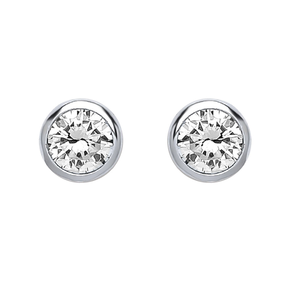 Jewelco London Ladies Sterling Silver Cubic Zirconia Bubble Solitaire Stud Earrings 5mm - PS-RD5
