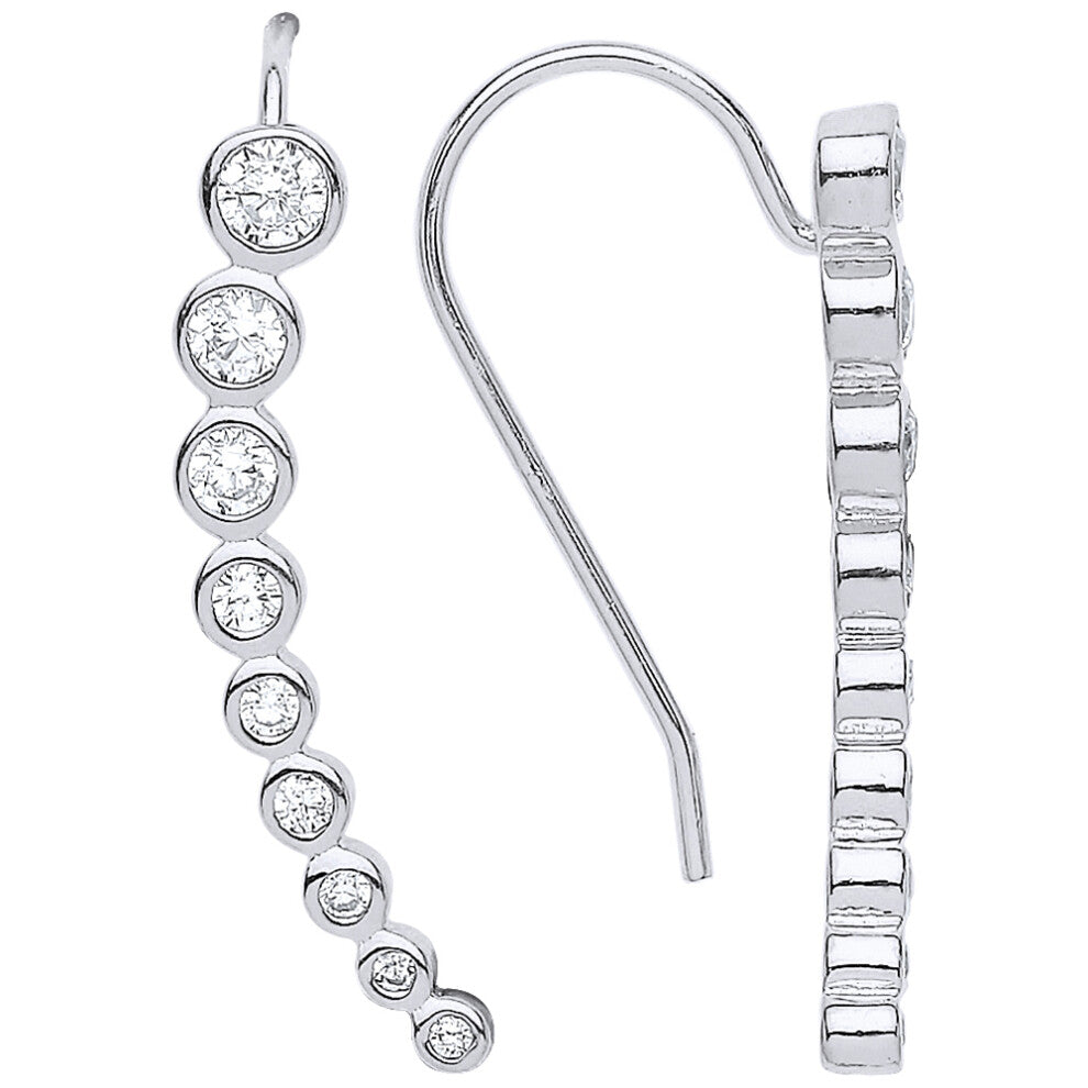 Jewelco London Ladies Sterling Silver Cubic Zirconia Graduated Bubbles Cuff Earrings - GVE543