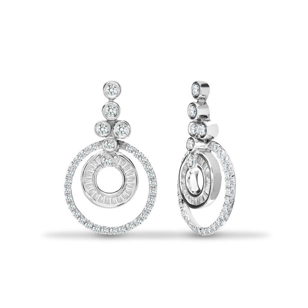Jewelco London Solid 18ct White Gold Channel Set Baguette G SI1 0.62ct Diamond Halo Bubbles Drop Earrings - 18E415