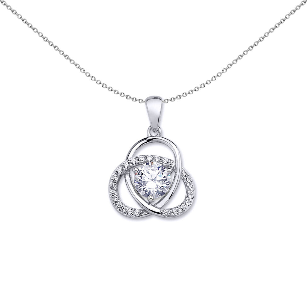 Jewelco London Ladies Sterling Silver Cubic zirconia Trilogy Knot Pretzel Solitaire Charm Necklace 18 inch - GVP464