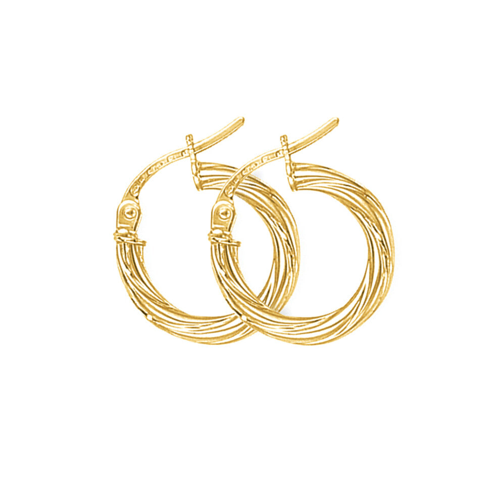 Jewelco London Ladies 9ct Yellow Gold Liquorice Candy Twist Hoop Earrings - 13mm - ERNR02078