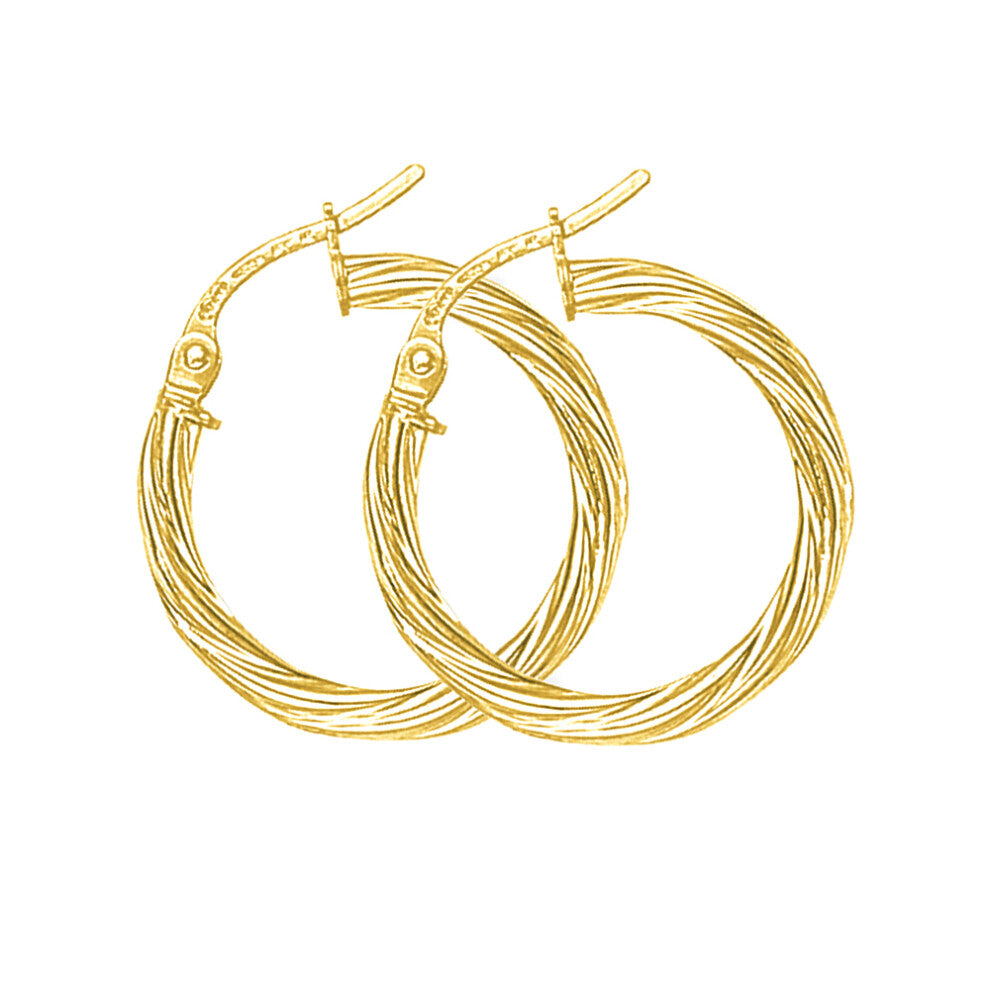 Jewelco London Ladies 9ct Yellow Gold Liquorice Candy Twist Hoop Earrings - 20mm - ERNR02079
